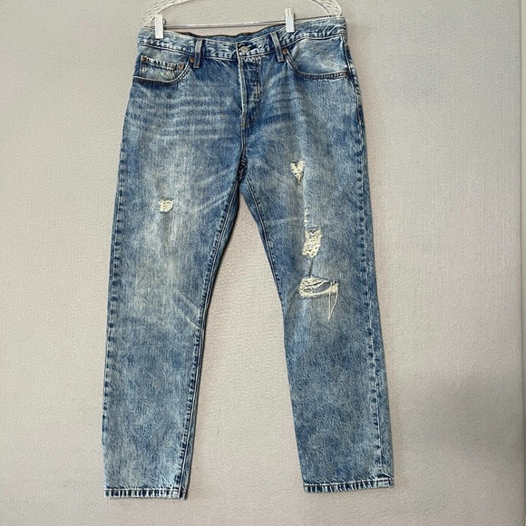 Levis 501 Button Fly Jeans Distressed Acid Wash - Picture 1 of 12
